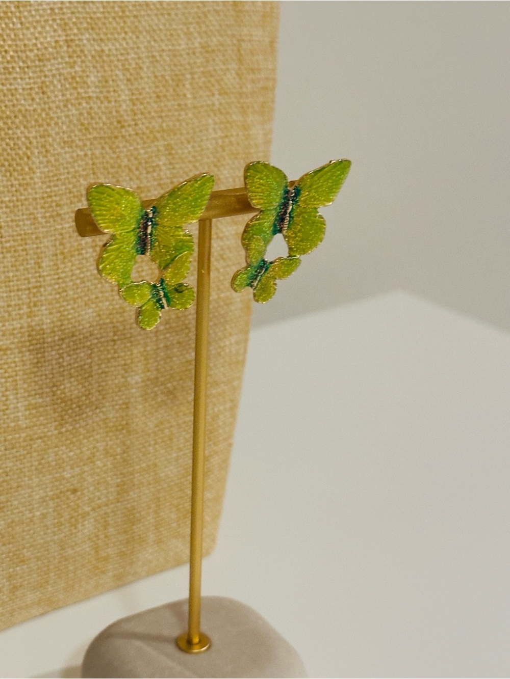 Fashion Jewelry Lime Green Butterfly Enamel Stud Earrings